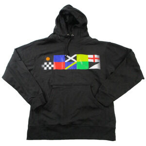 Hoonigan Hoodie Mens Medium Black Fleece Pullover Nautical Flag Graphic 1632-35